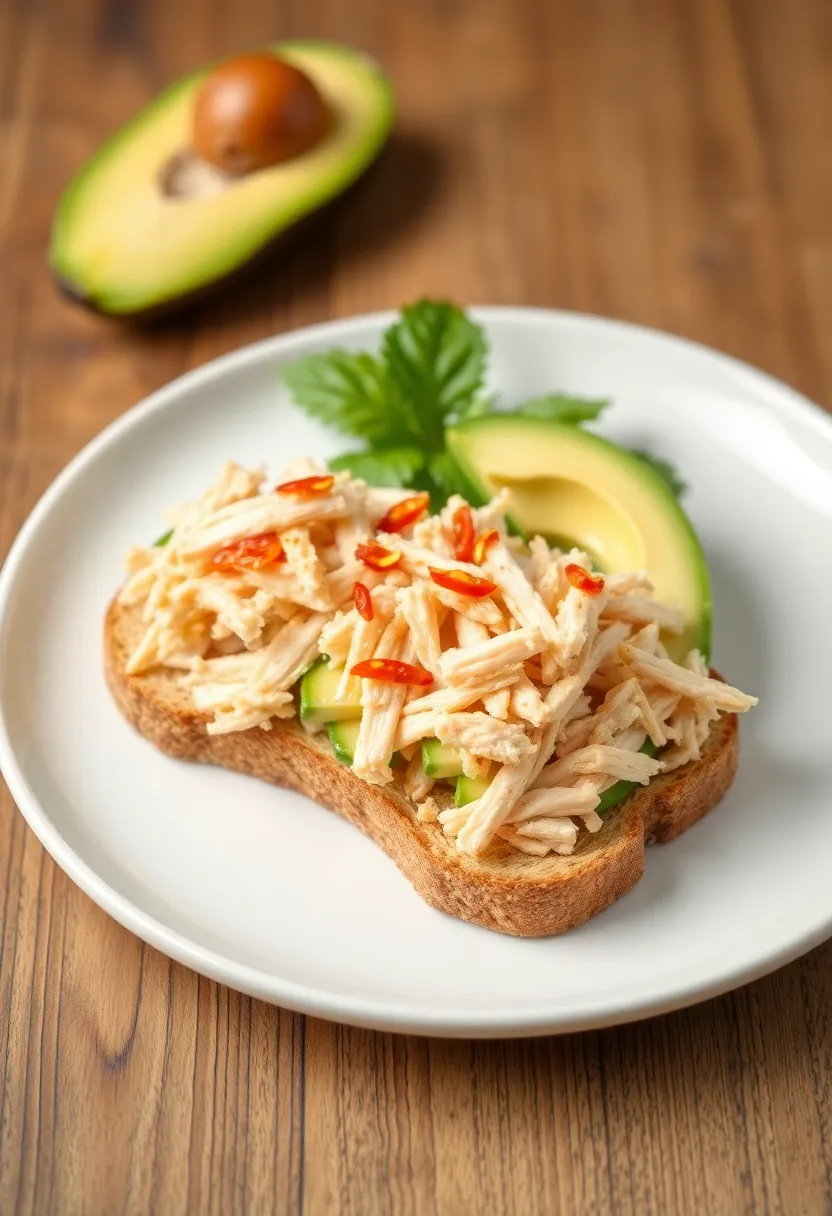 28 Healthy Shredded Chicken Recipes for Meal Prep - 24. Shredded Chicken and Avocado Toast