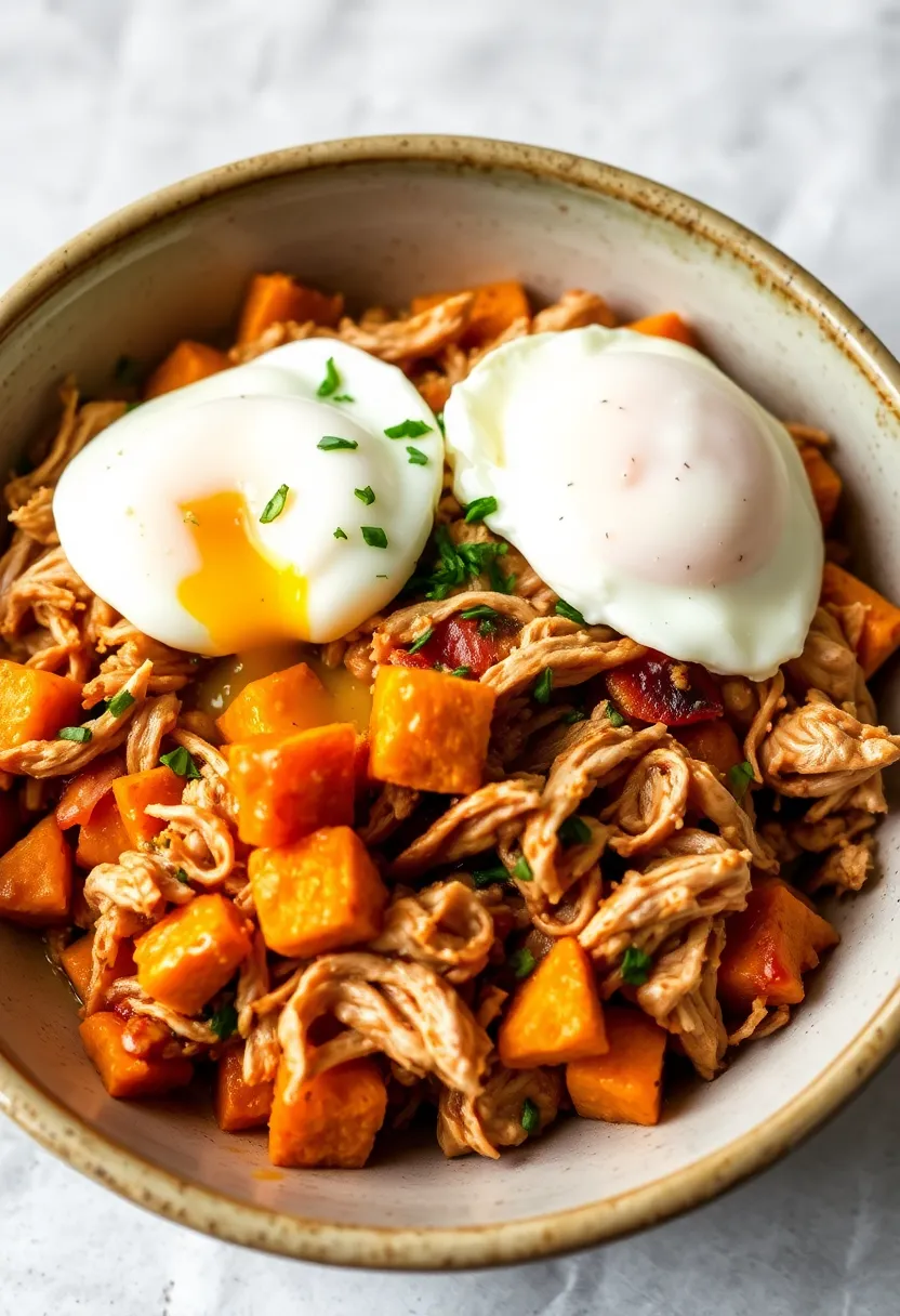 28 Healthy Shredded Chicken Recipes for Meal Prep - 25. Shredded Chicken and Sweet Potato Hash
