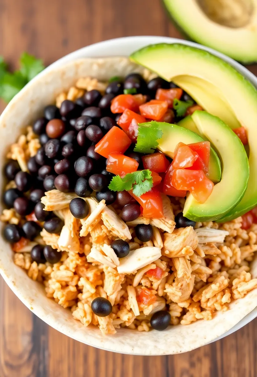 28 Healthy Shredded Chicken Recipes for Meal Prep - 27. Shredded Chicken Burrito Bowls