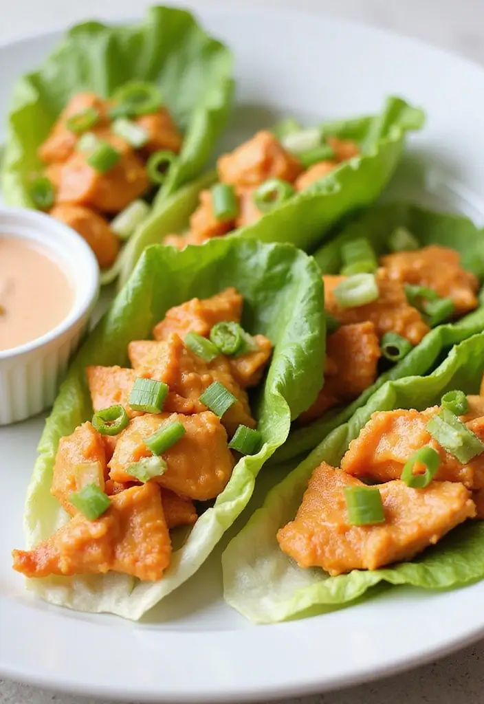 28 Healthy Shredded Chicken Recipes for Meal Prep - 9. Buffalo Chicken Lettuce Wraps