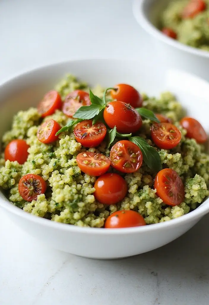29 Easy Healthy Lunch Recipes You’ll Actually Look Forward To - 27. Pesto Quinoa & Roasted Tomato Bowl