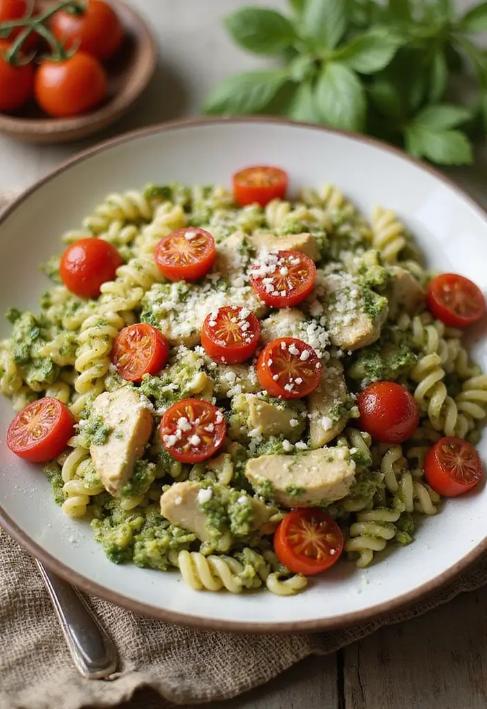 29 Healthy Chicken Burrito Bowl Recipes Full of Protein - 11. Pesto Chicken Bowl
