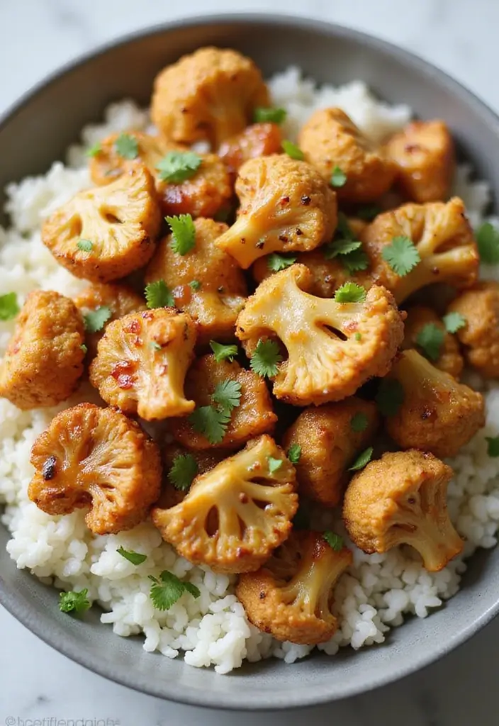 29 Healthy Chicken Burrito Bowl Recipes Full of Protein - 12. Teriyaki Cauliflower Chicken Bowl