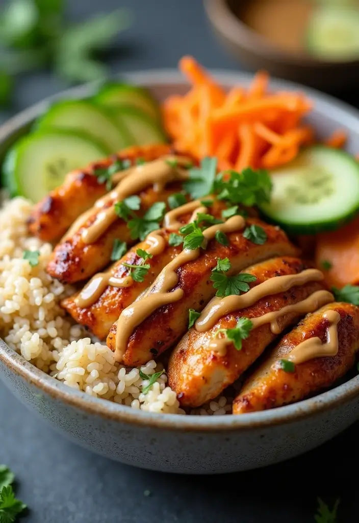 29 Healthy Chicken Burrito Bowl Recipes Full of Protein - 16. Thai Chicken Bowl