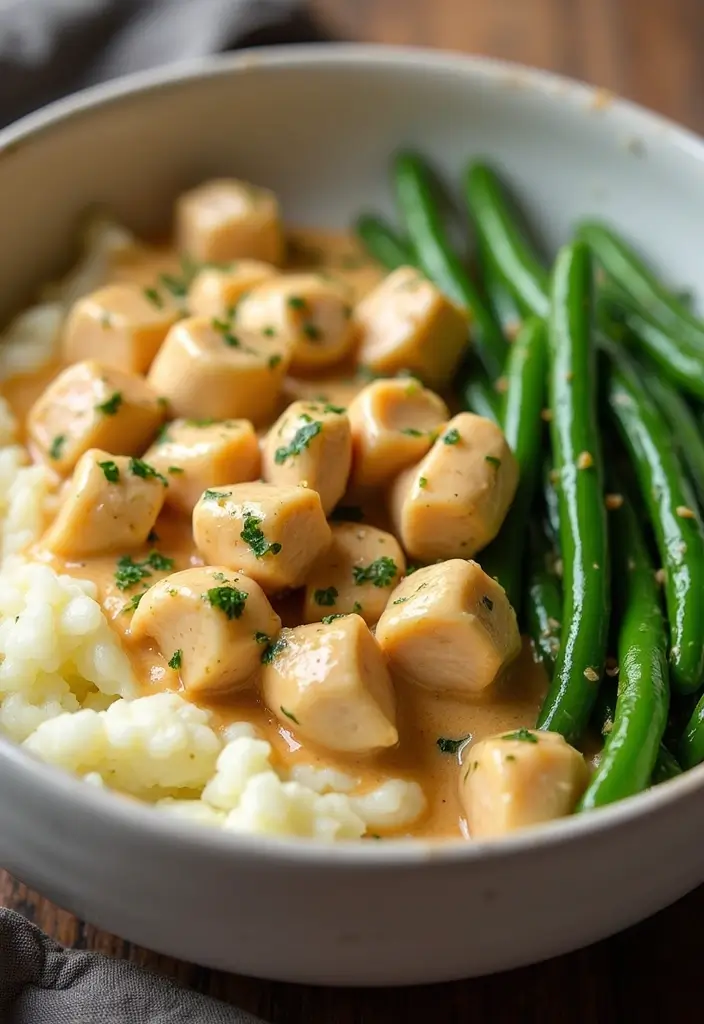 29 Healthy Chicken Burrito Bowl Recipes Full of Protein - 17. Creamy Garlic Chicken Bowl