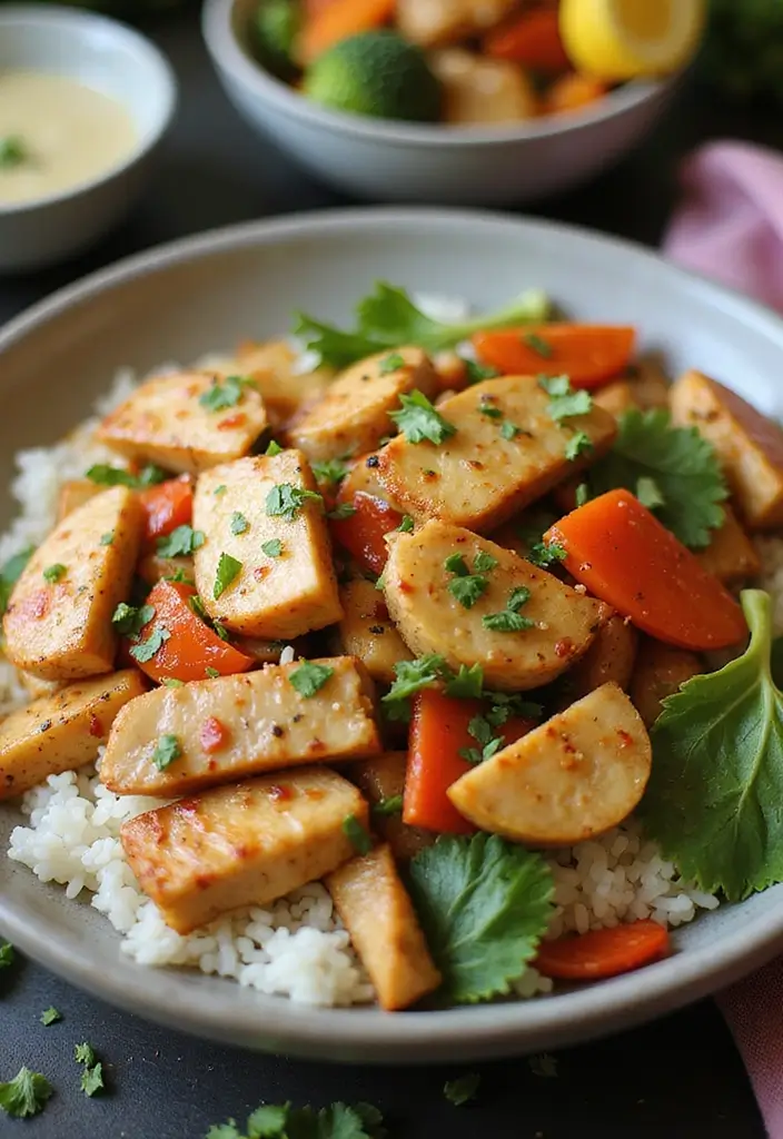 29 Healthy Chicken Burrito Bowl Recipes Full of Protein - 22. Chicken and Veggie Stir-Fry Bowl