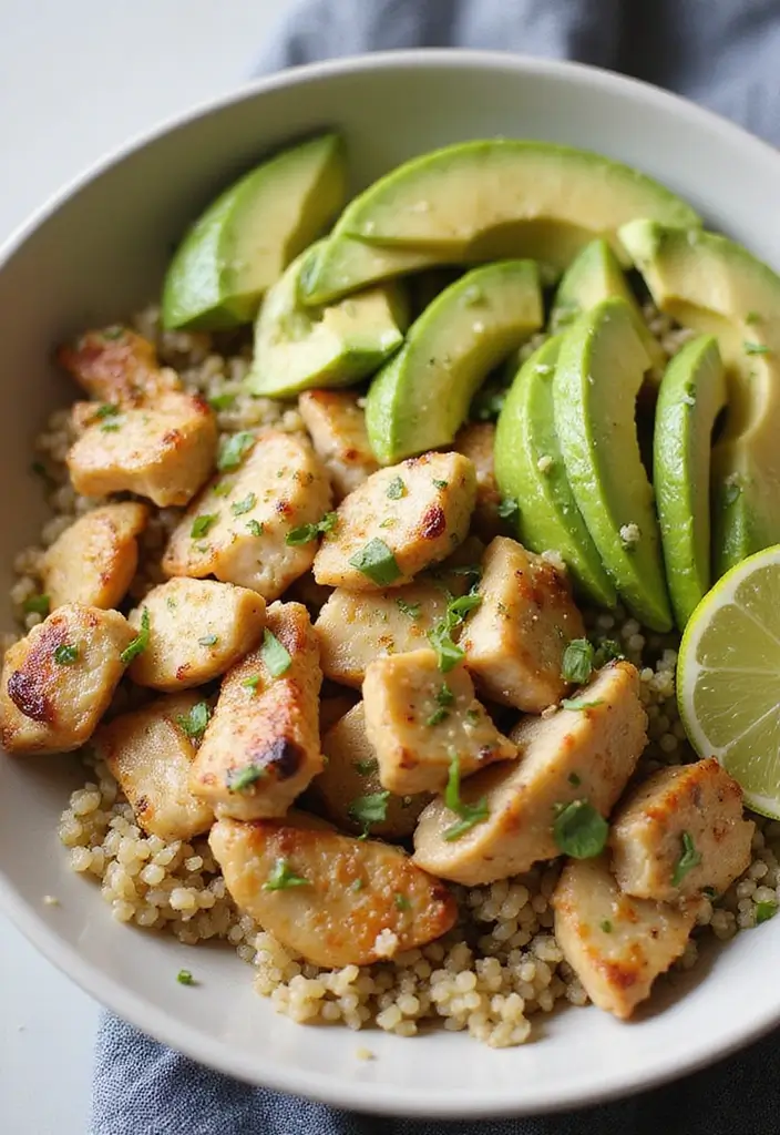 29 Healthy Chicken Burrito Bowl Recipes Full of Protein - 28. Chicken and Avocado Bowl