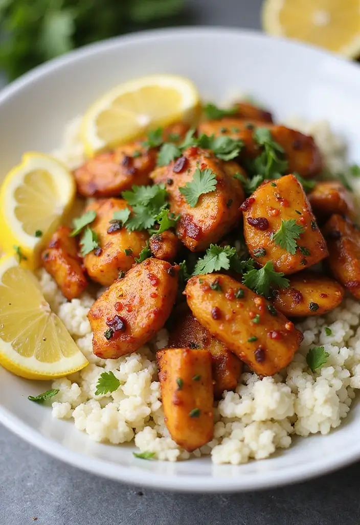 29 Healthy Chicken Burrito Bowl Recipes Full of Protein - 29. Spicy Lemon Chicken Bowl