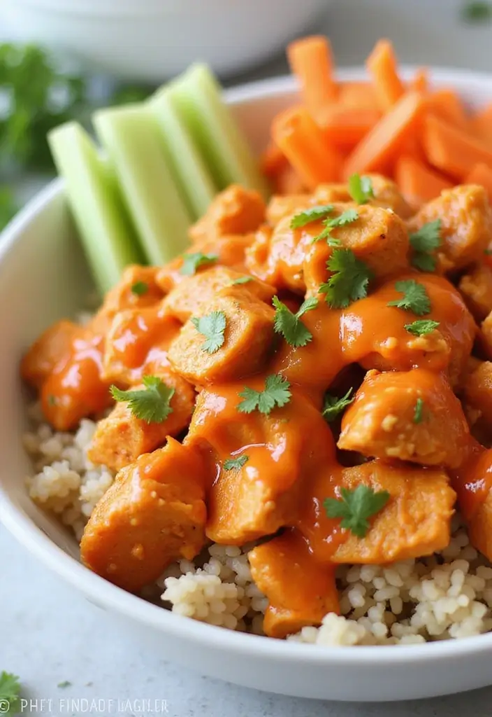 29 Healthy Chicken Burrito Bowl Recipes Full of Protein - 7. Buffalo Chicken Bowl