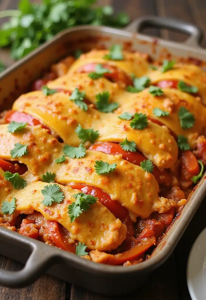 29 Healthy Chicken Enchilada Casserole Recipes That Comfort - 28. Chicken Enchilada Casserole with Peppers