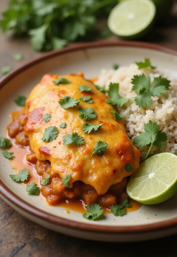 29 Healthy Chicken Enchilada Casserole Recipes That Comfort - 29. Chicken Enchilada Casserole with Cilantro-Lime Rice