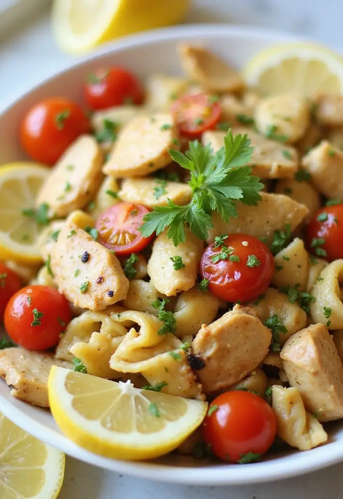 29 Healthy Chicken Pasta Salad Recipes That Taste Amazing - 1. Lemon Garlic Chicken Pasta Salad