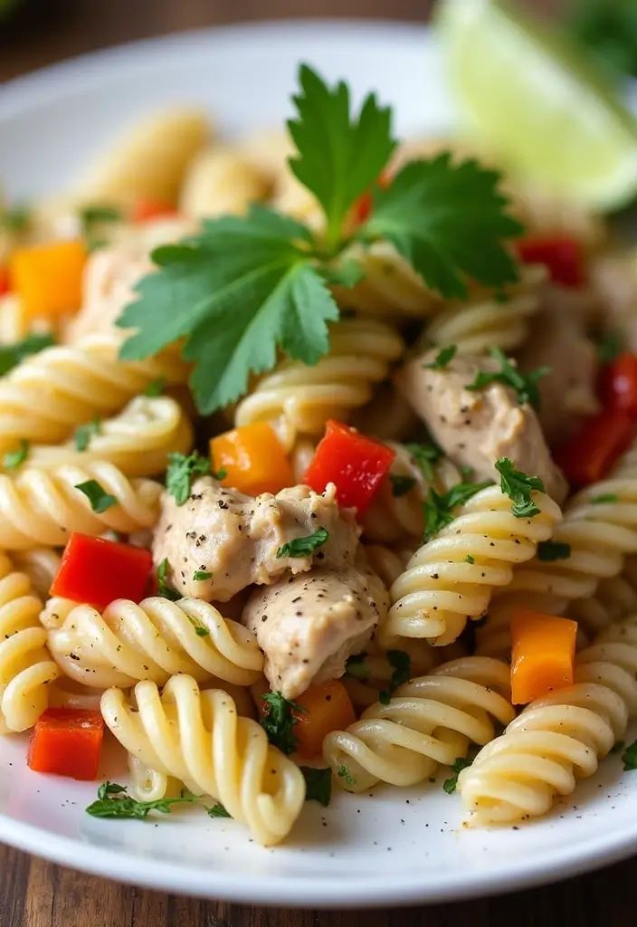 29 Healthy Chicken Pasta Salad Recipes That Taste Amazing - 13. Cilantro Lime Chicken Pasta Salad