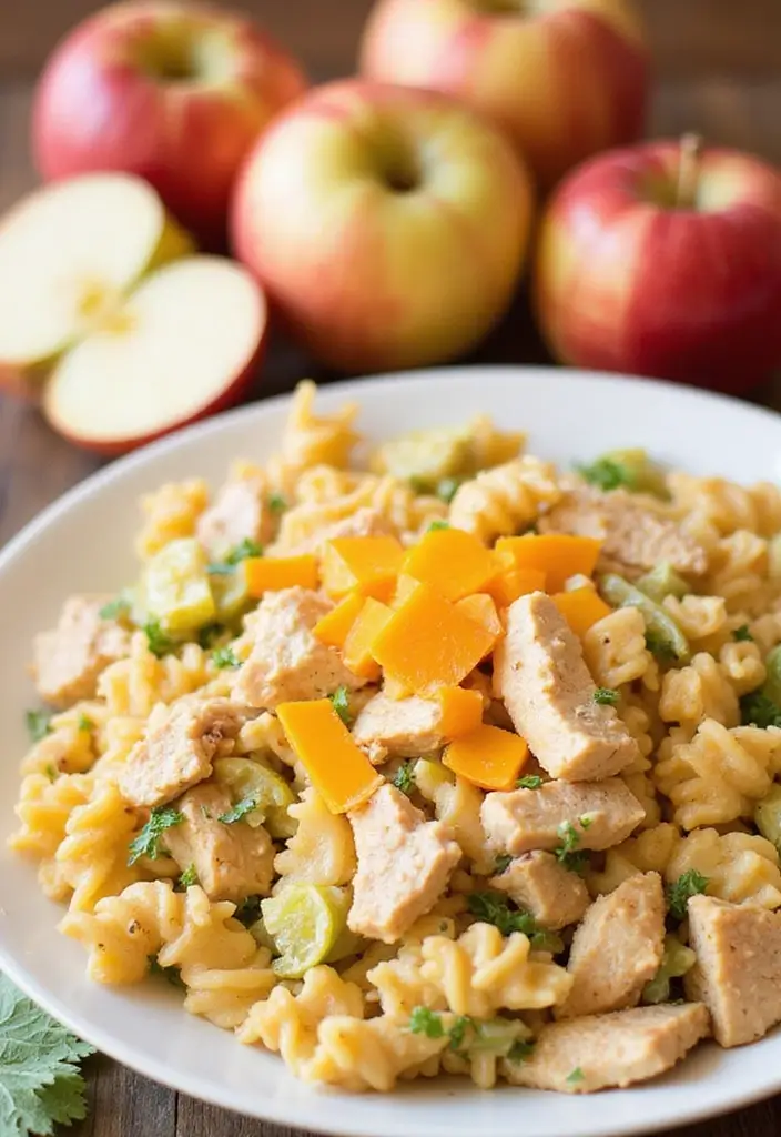 29 Healthy Chicken Pasta Salad Recipes That Taste Amazing - 17. Apple Cheddar Chicken Pasta Salad