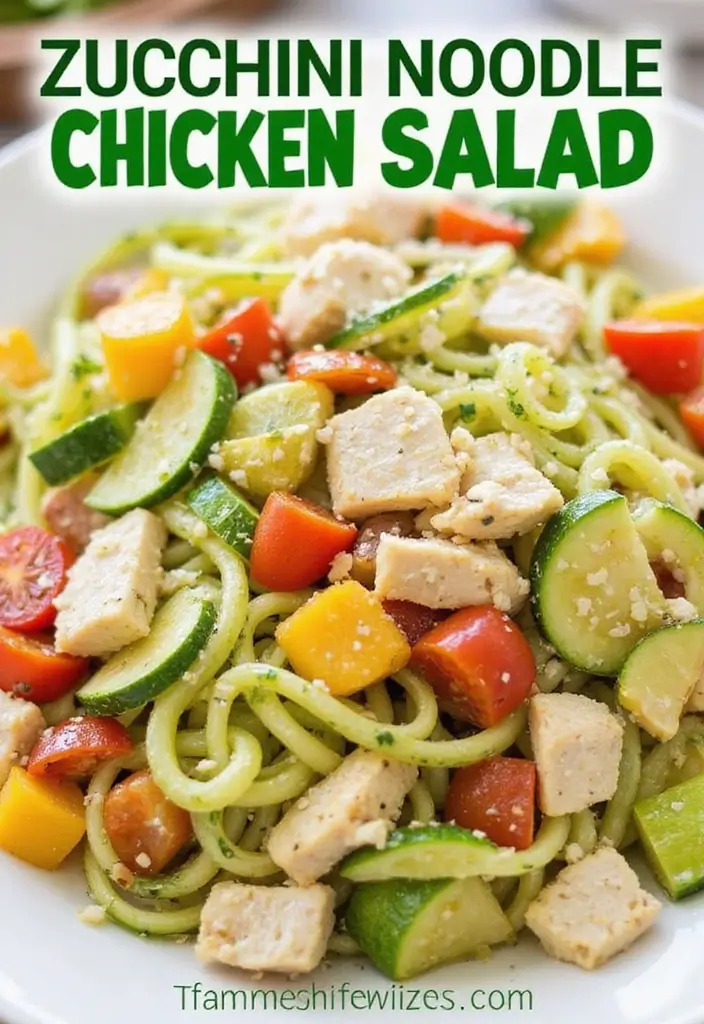 29 Healthy Chicken Pasta Salad Recipes That Taste Amazing - 18. Zucchini Noodle Chicken Pasta Salad