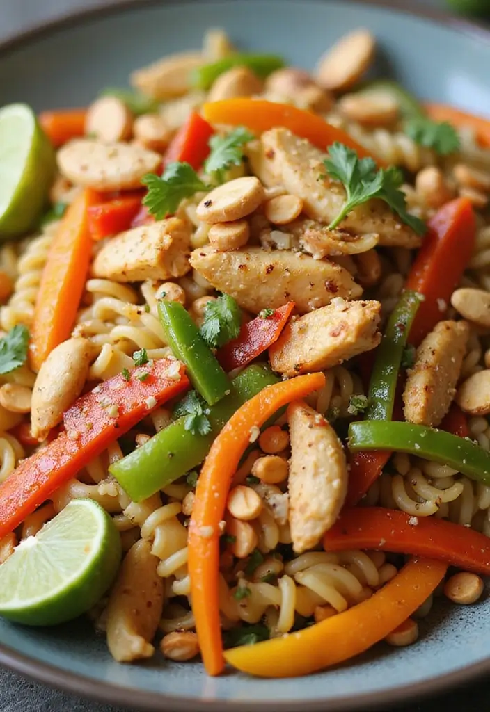 29 Healthy Chicken Pasta Salad Recipes That Taste Amazing - 26. Thai Chicken Pasta Salad