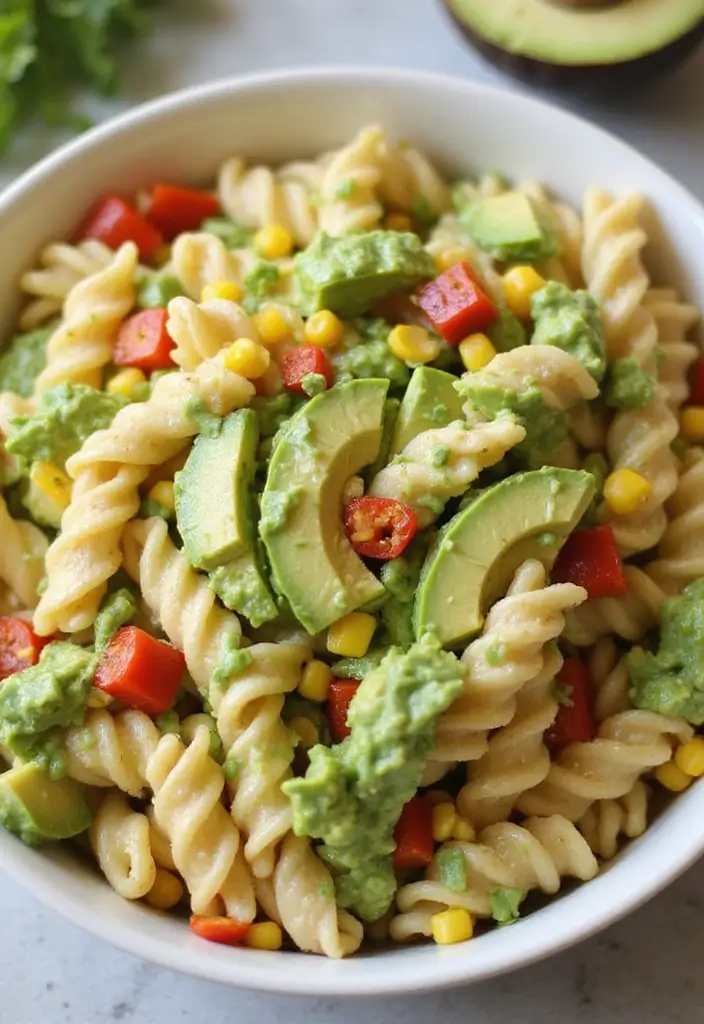 29 Healthy Chicken Pasta Salad Recipes That Taste Amazing - 3. Avocado Chicken Pasta Salad