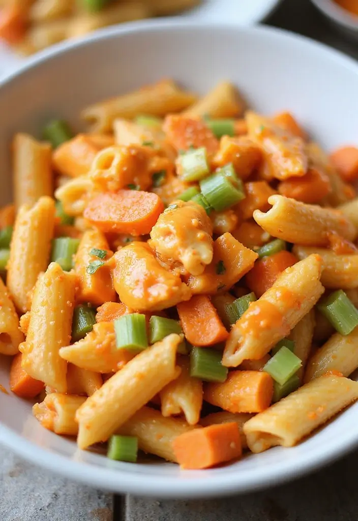 29 Healthy Chicken Pasta Salad Recipes That Taste Amazing - 7. Buffalo Chicken Pasta Salad