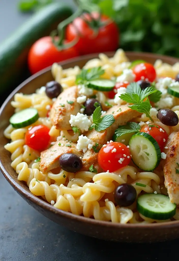 29 Healthy Chicken Pasta Salad Recipes That Taste Amazing - 9. Mediterranean Chicken Pasta Salad