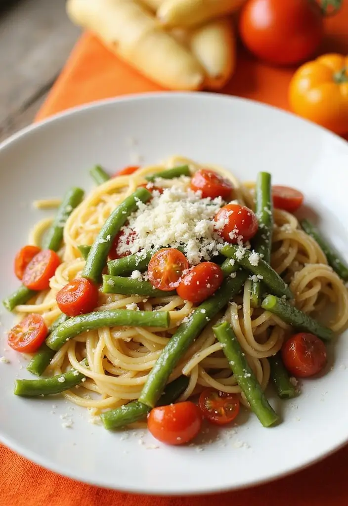 29 Healthy Green Bean Recipes That Brighten the Plate - 16. Spaghetti with Green Beans and Cherry Tomatoes