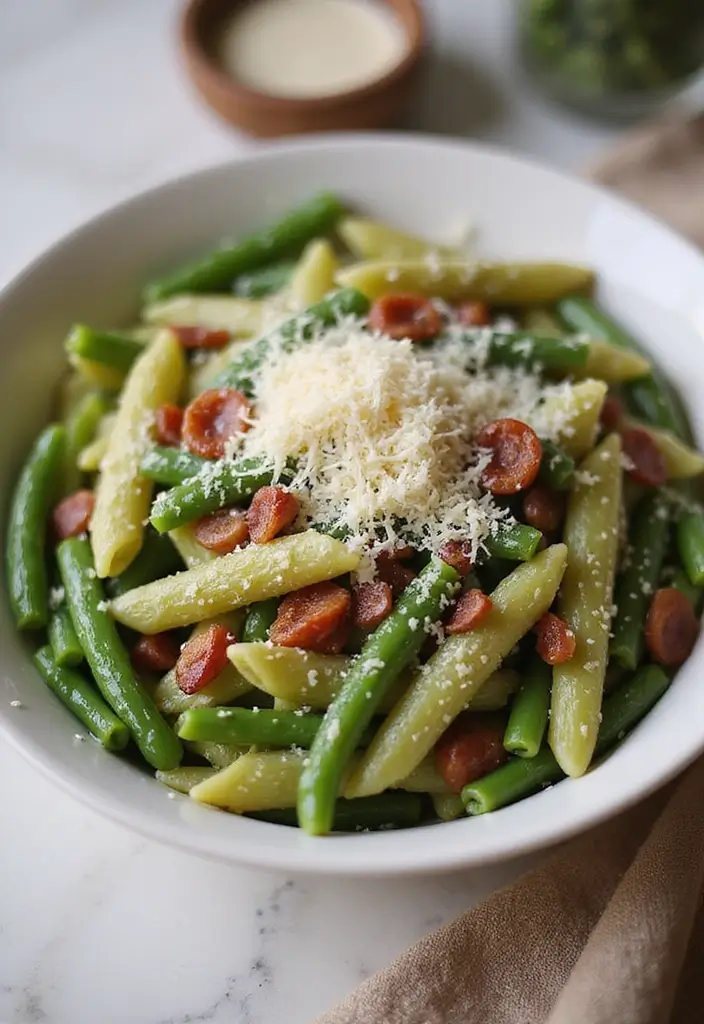 29 Healthy Green Bean Recipes That Brighten the Plate - 26. Green Bean and Bacon Pasta