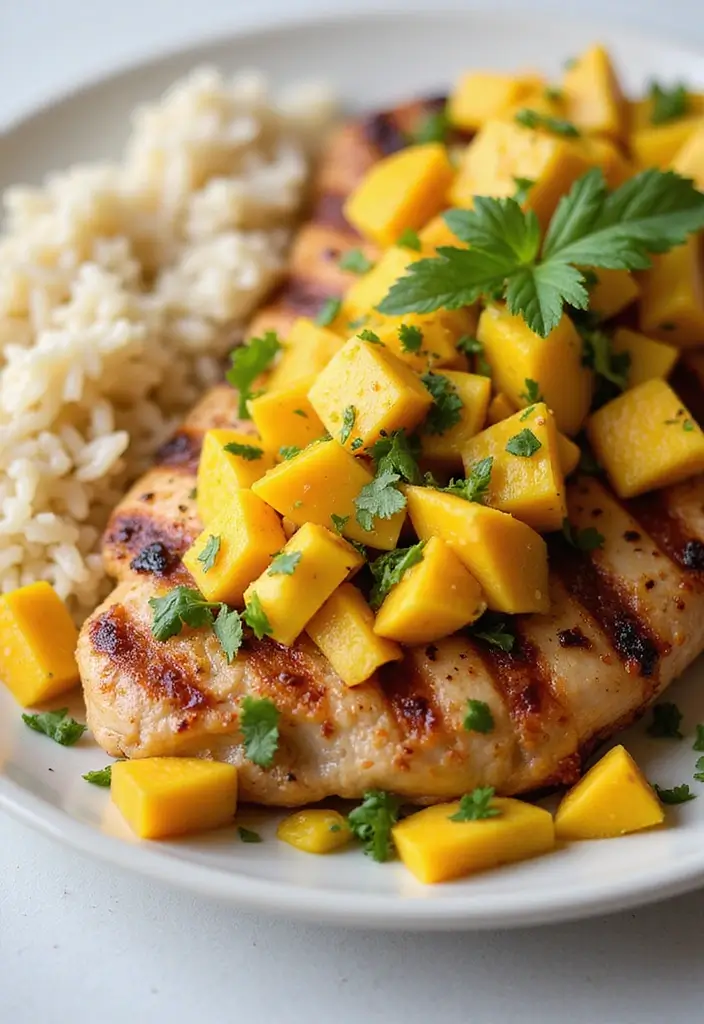 29 Healthy Grilled Chicken Recipes That Are Full of Flavor - 19. Grilled Chicken with Mango Salsa