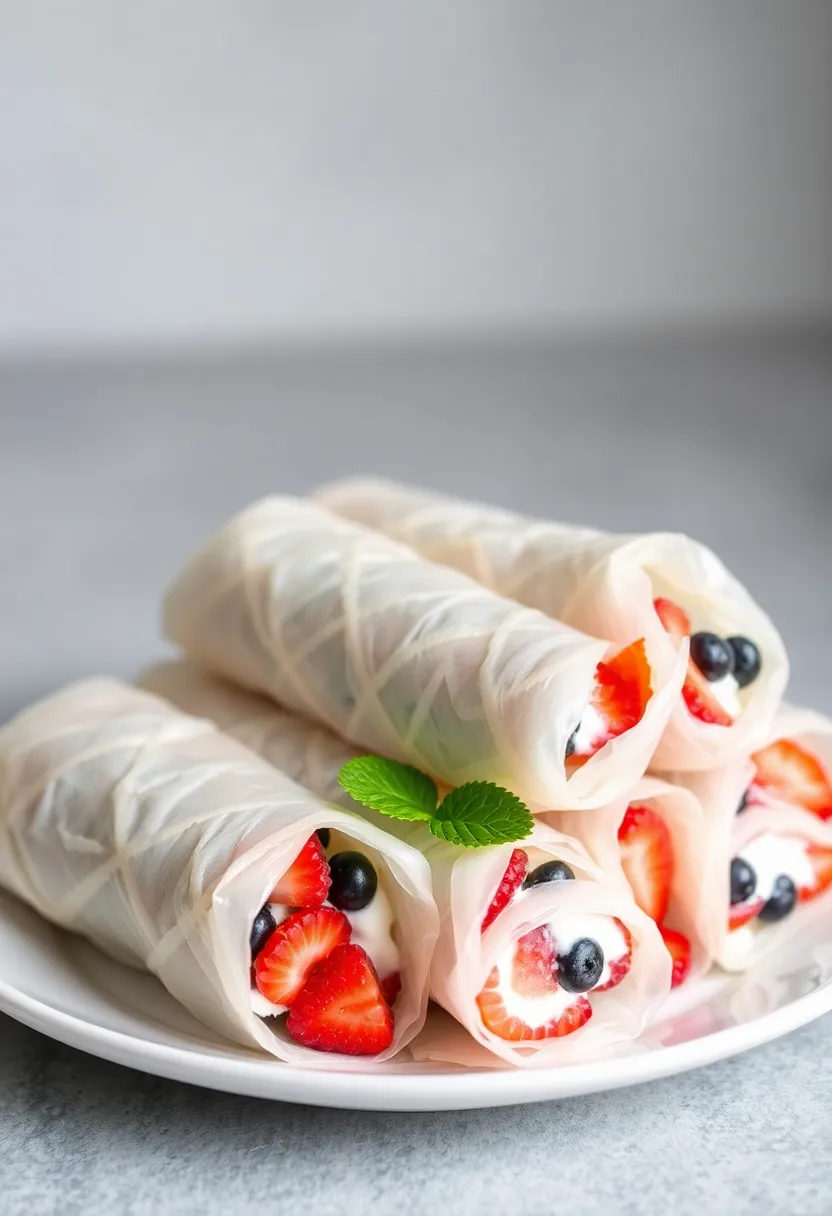 29 Rice Paper Recipes Healthy Rolls and Wraps You’ll Love - 19. Yogurt and Berry Rice Paper Rolls