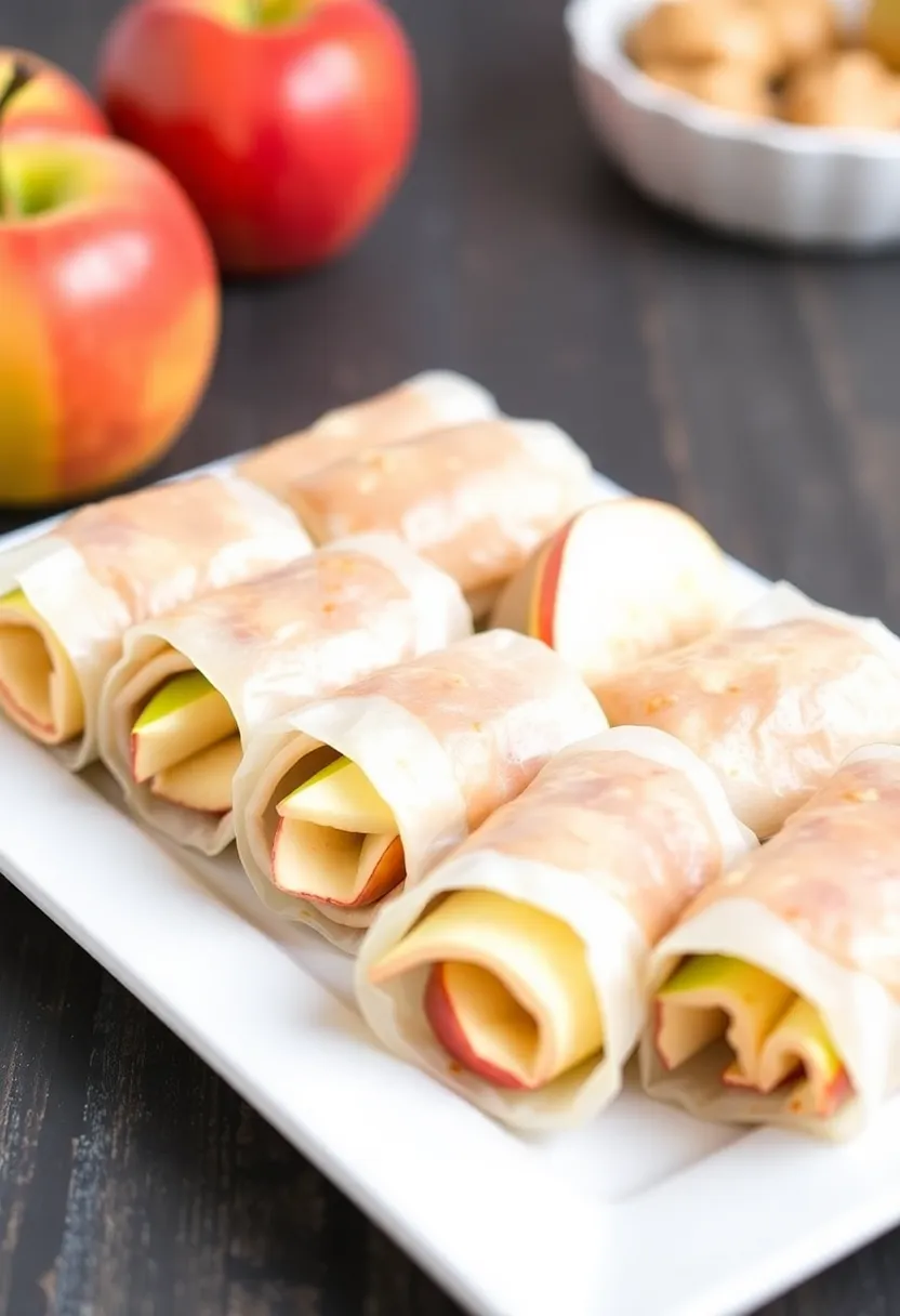 29 Rice Paper Recipes Healthy Rolls and Wraps You’ll Love - 26. Apple and Peanut Butter Rolls