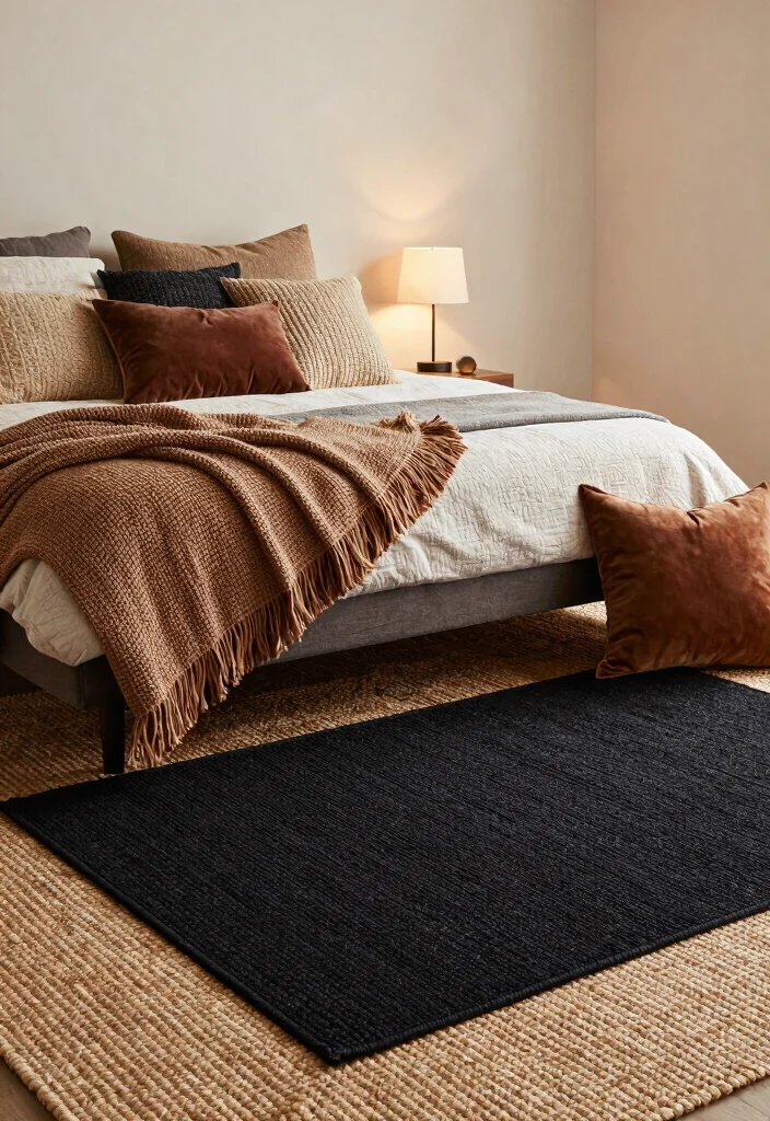 15 Black Rug Bedroom Ideas With Moody Modern Vibes - 1. Layered Textures for Depth 1