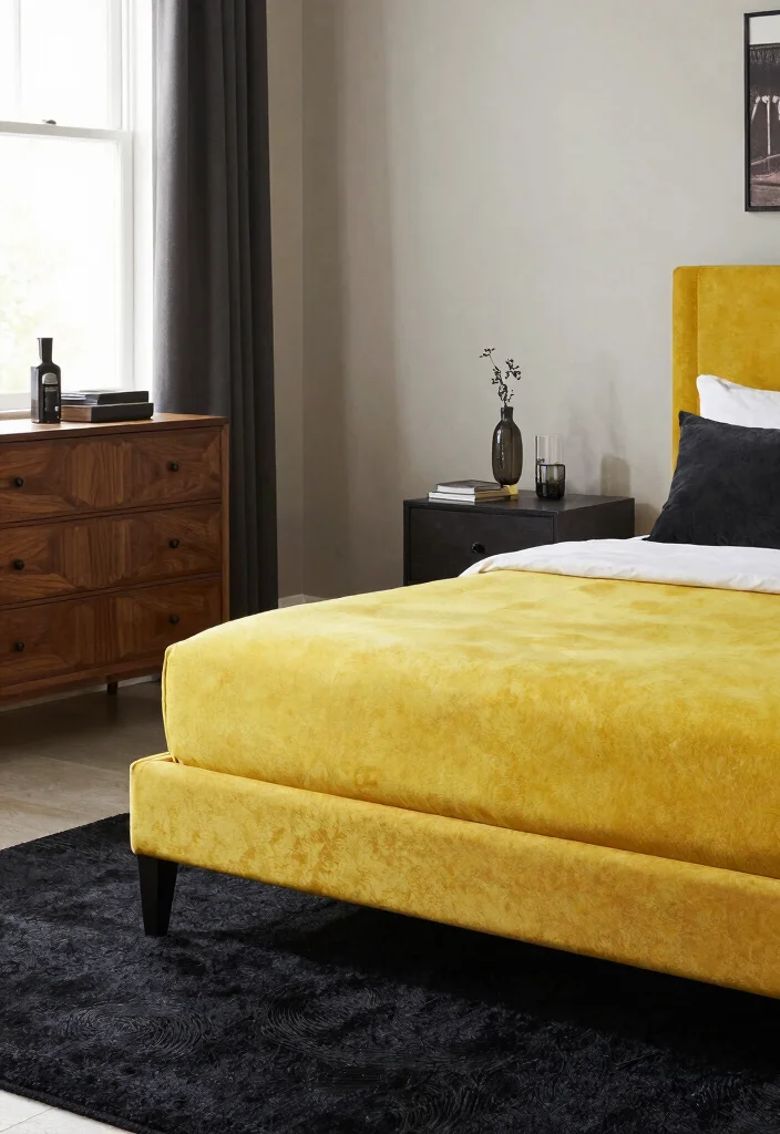 15 Black Rug Bedroom Ideas With Moody Modern Vibes - 12. Statement Furniture Pieces 1