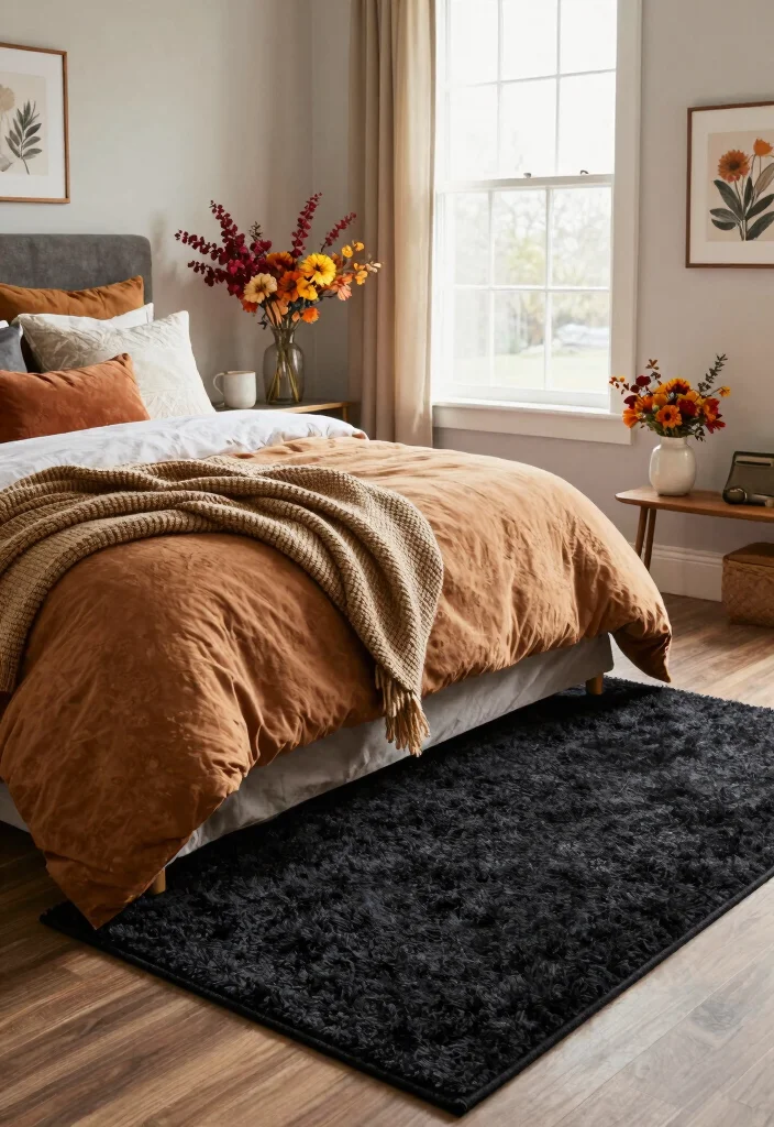 15 Black Rug Bedroom Ideas With Moody Modern Vibes - 15. Seasonal Decor Swaps 1