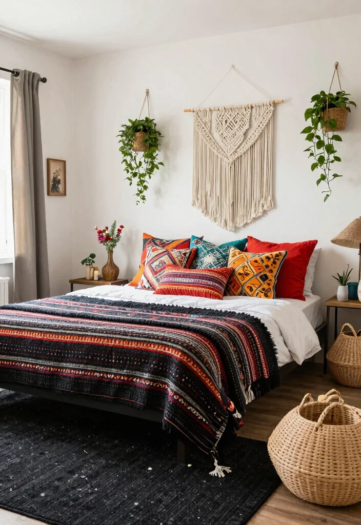 15 Black Rug Bedroom Ideas With Moody Modern Vibes - 3. Eclectic Bohemian Mix 1