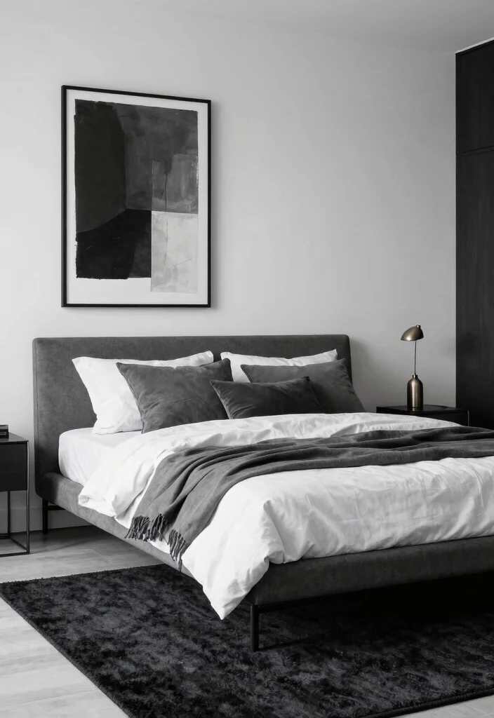 15 Black Rug Bedroom Ideas With Moody Modern Vibes - 5. Monochrome Magic 1