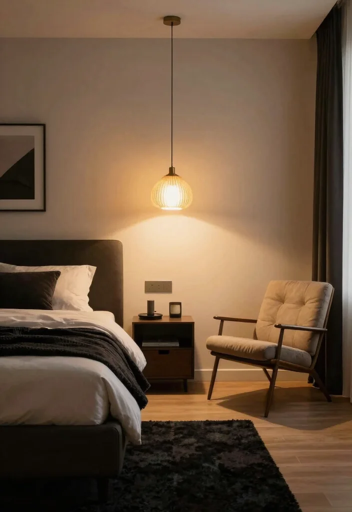 15 Black Rug Bedroom Ideas With Moody Modern Vibes - 7. Elegant Lighting Choices 1