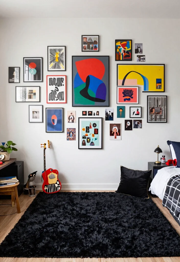 15 Black Rug Bedroom Ideas With Moody Modern Vibes - 9. Incorporating Art and Personal Touches 1
