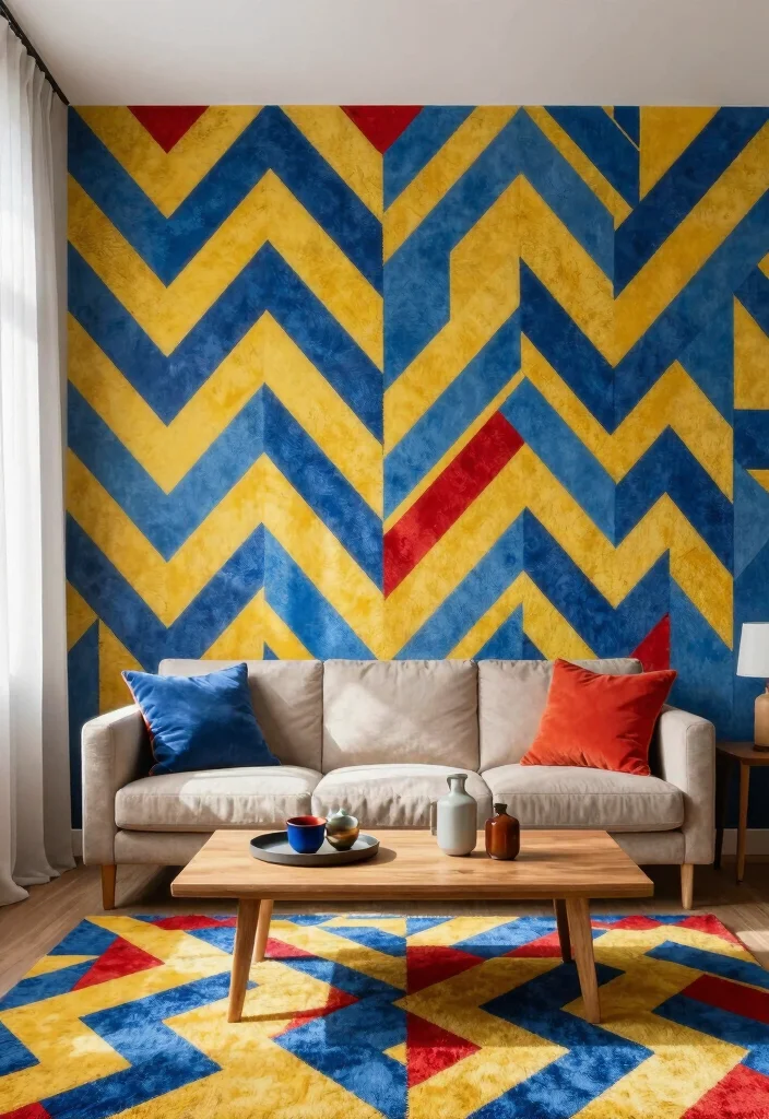 15 Carpet on Wall Ideas With Bold Textured Style - 1. Bold Geometric Patterns 1