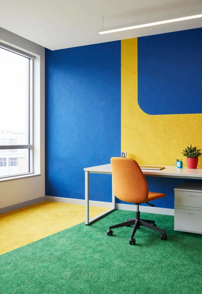 15 Carpet on Wall Ideas With Bold Textured Style - 10. Color Blocking with Carpet 1