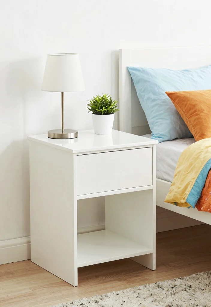 15 Desk as Nightstand Ideas With Smart Dual Purpose Style - 14. Bright White Desk Nightstand 1
