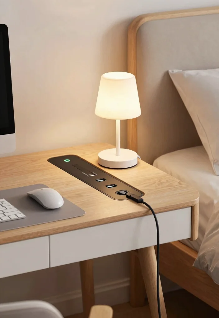 15 Desk as Nightstand Ideas With Smart Dual Purpose Style - 15. Tech-Savvy Desk Nightstand Combo 1