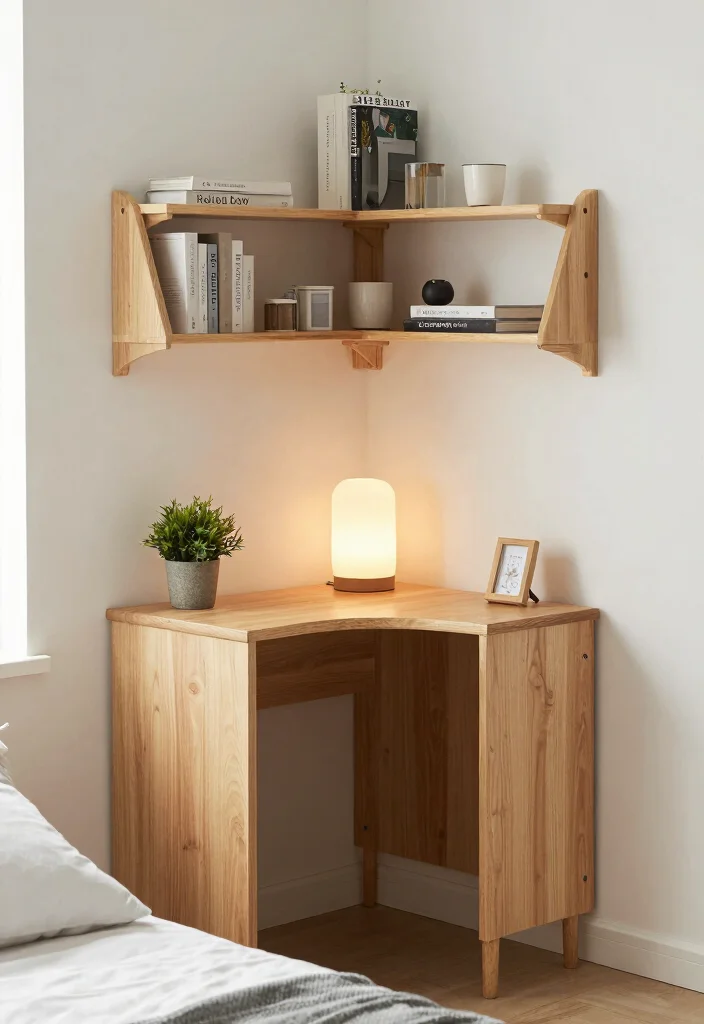 15 Desk as Nightstand Ideas With Smart Dual Purpose Style - 5. Space-Saving Corner Desk Nightstand 1