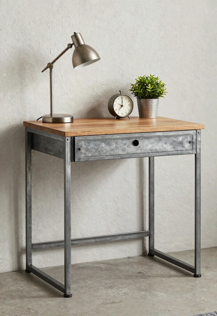 15 Desk as Nightstand Ideas With Smart Dual Purpose Style - 6. Industrial-Style Desk Nightstand 1
