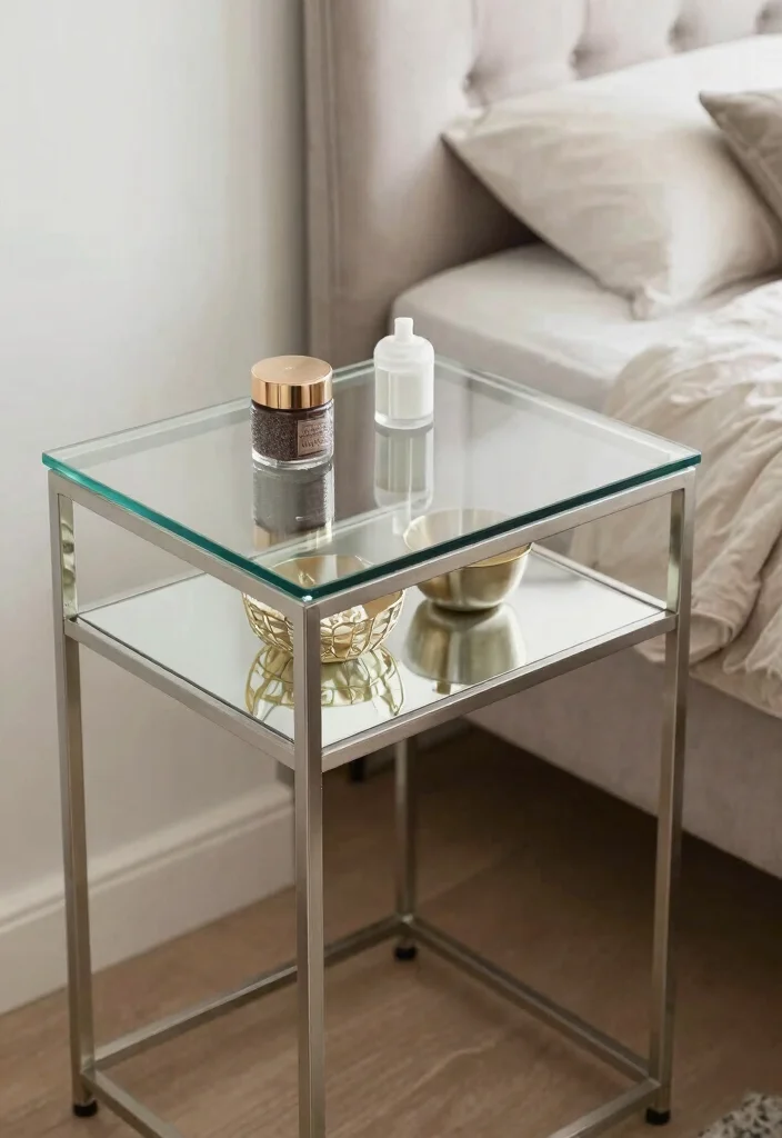 15 Desk as Nightstand Ideas With Smart Dual Purpose Style - 9. Glass-Top Desk Nightstand 1