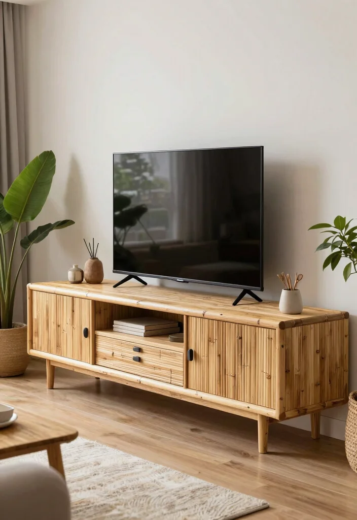 15 Island TV Unit Ideas With Modern Minimal Style - 12. Eco-Friendly Materials 1
