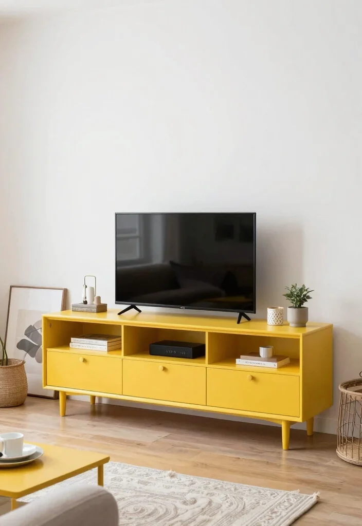 15 Island TV Unit Ideas With Modern Minimal Style - 15. Pop of Color 1