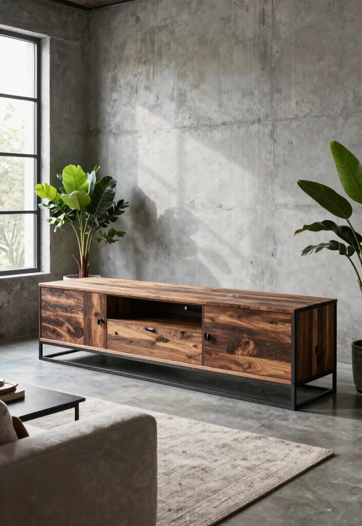 15 Island TV Unit Ideas With Modern Minimal Style - 3. Industrial Chic 1