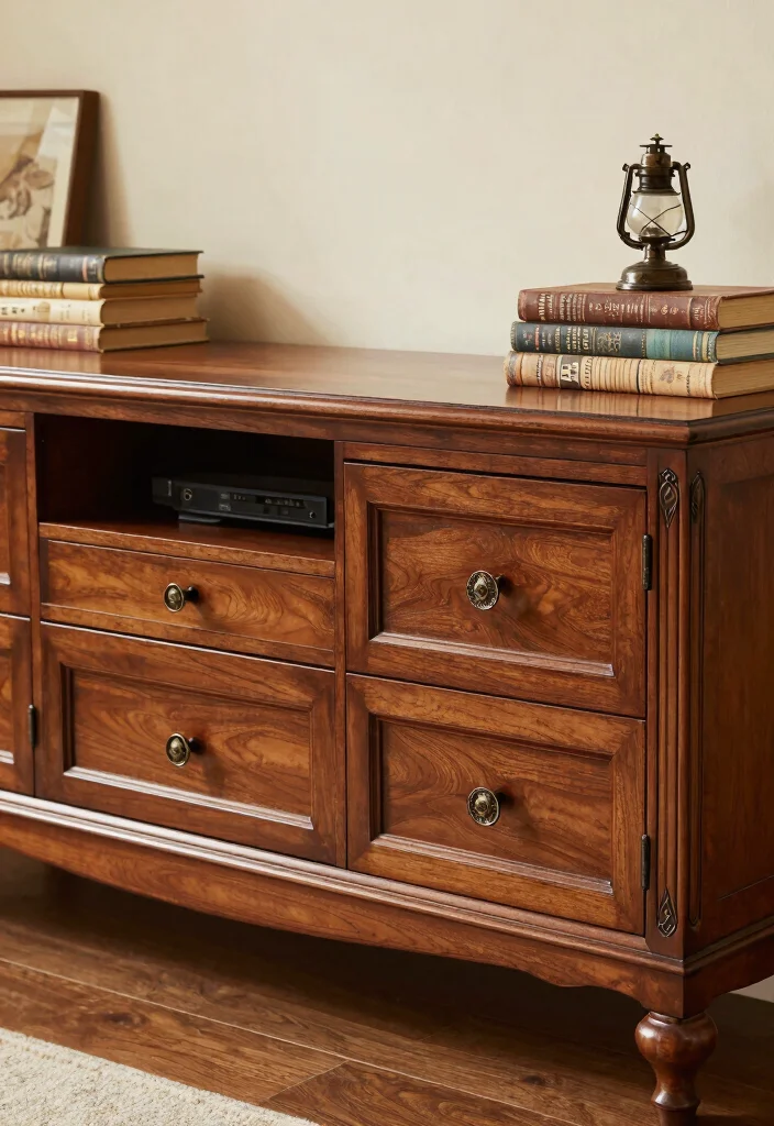 15 Island TV Unit Ideas With Modern Minimal Style - 9. Vintage Twist 1