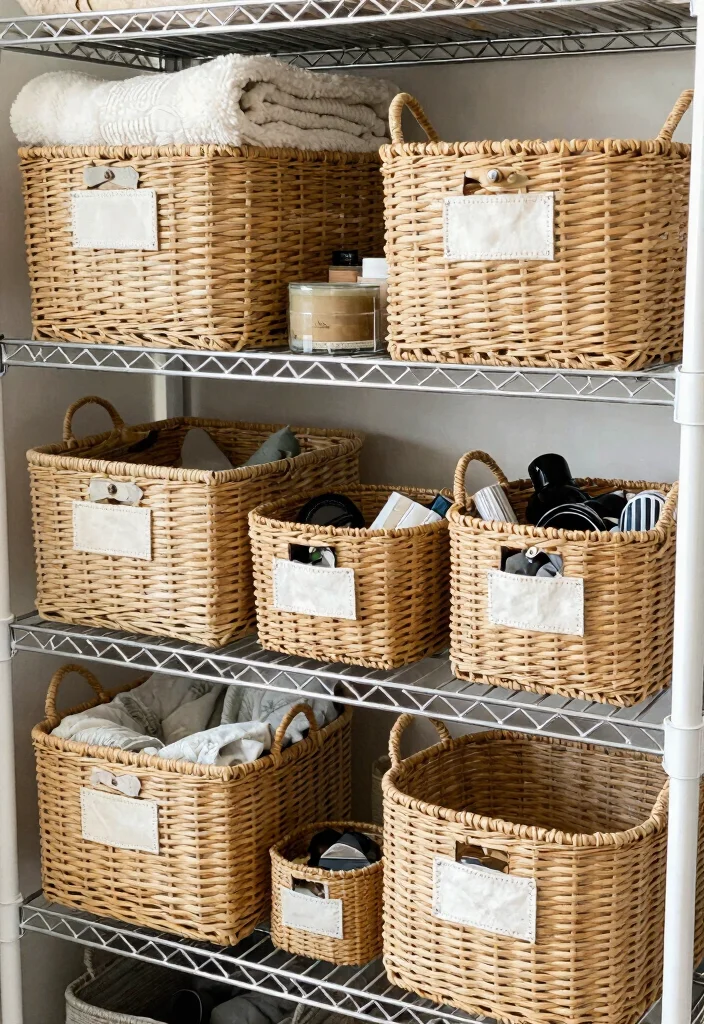 15 Wire Shelf Closet Organization Ideas That Maximize Storage - 1. Layered Baskets for Easy Access 1