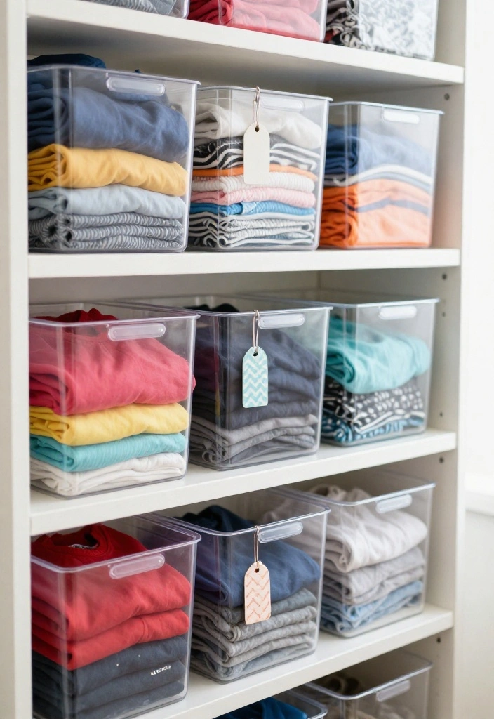 15 Wire Shelf Closet Organization Ideas That Maximize Storage - 3. Clear Storage Bins for Visibility 1