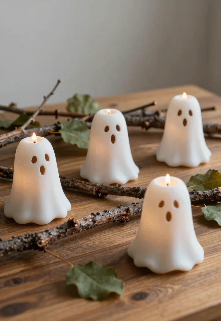 16 Ghost Candle Holder Ideas With Spooky Chic Vibes - 15. Ghost Candle Holders with Nature Elements 1