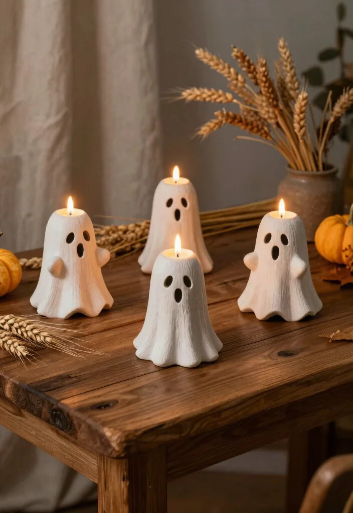 16 Ghost Candle Holder Ideas With Spooky Chic Vibes - 5. Rustic Wood Ghost Holders 1